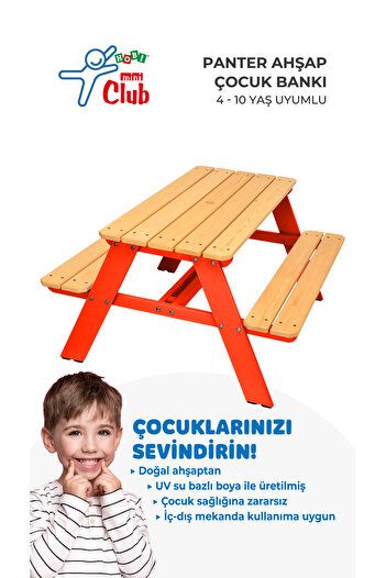 Hobi Mini Club Panter Ahşap Çocuk Bankı 4-10 Yaş Uyumlu Çocuk Bankı