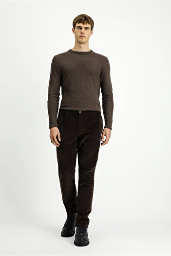 Kiğılı Regular Fit Lycra Pleated Velvet Trousers