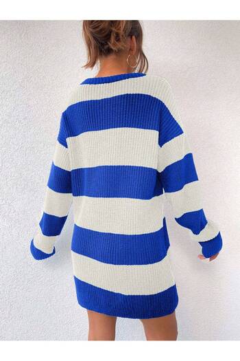 Dier Moda Pulover pentru femei, cu decolteu rotund, cu dungi, oversize, tricot, pulover Fmoda602