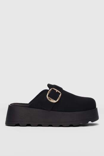 selinshoes Chory High Sole Buckle Women's Slippers-Black Suede