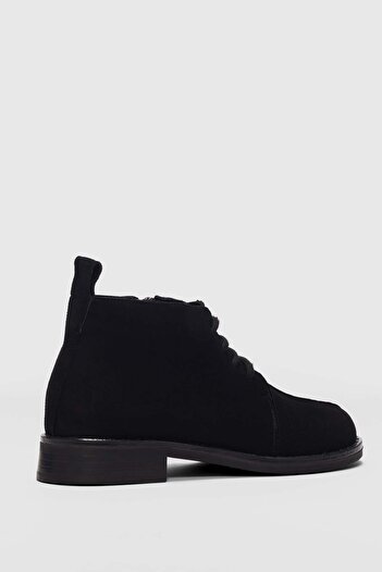 selinshoes Lazen Genuine Leather Lace-Up Detailed Short Women's Boots - Black Suede