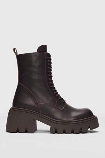 selinshoes Ravnor Genuine Leather Lace-Up Side Zipper Women's Boots - Brown
