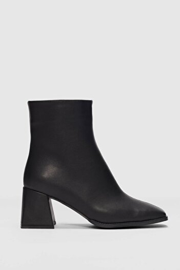 selinshoes Aris Front Line Detailed Blunt Toe Women's Boots-Black