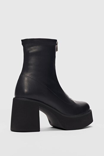selinshoes Coast Front Zipper Detailed Thick Heel Women's Boots-Black