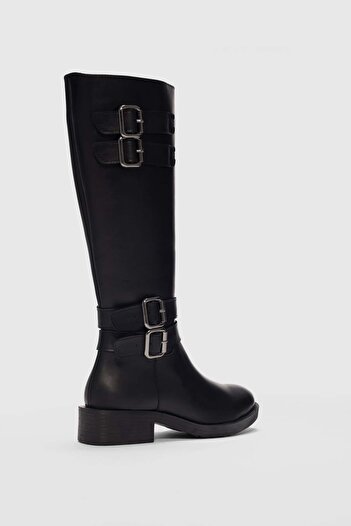 selinshoes Benny Women's Boots with Double Buckle Detail - Black