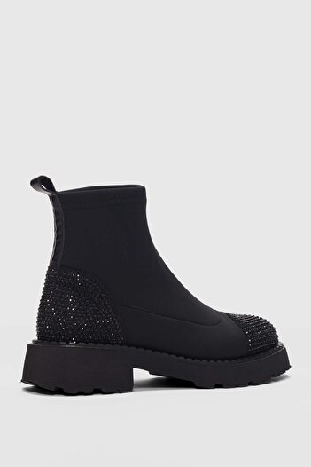selinshoes Nova Front Sim Stone Detailed Women's Boots-Black