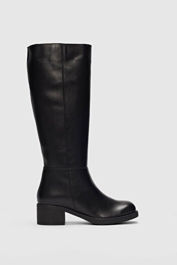 selinshoes Fency Oval Toe Thick Heel Women's Boots-Black
