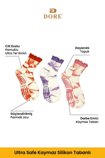 Dore Original Women's Tie-Dye Pattern Non-Slip Sole Yoga Sports New Season Pilates and Yoga Socks 1 Pair