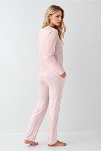 Pierre Cardin Kadın Giyim Modal & Pamuk Düğme Detaylı Uzun Kol 2'li Pijama Takımı OL.PC.9086.001