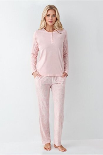 Pierre Cardin Kadın Giyim Modal & Pamuk Düğme Detaylı Uzun Kol 2'li Pijama Takımı OL.PC.9086.001