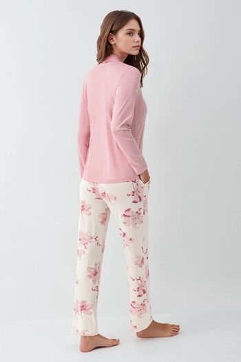 Pierre Cardin Women's Clothing Button Detail Modal & Cotton Long Sleeve 2-Piece Pink Pajama Set L1.Pc.9055.001