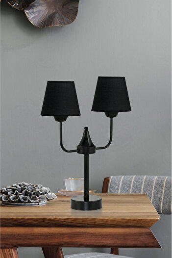 DEDE DOUBLE BLACK HAT TABLE LAMEL BLACK LAMPSHADE