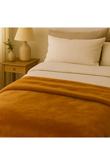 Elega Decor Flannel Blanket, 150x200 cm, Single, Double-Brushed Polyester 300 GSM (Gold)
