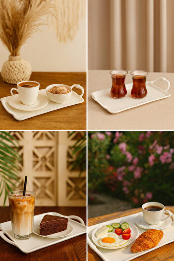 VENON Presentation Coffee Tea Serving Metal Tray Alara 290X185 with Handles White 0052882