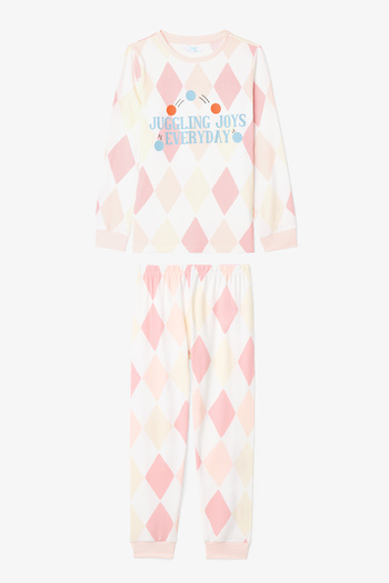 Penti Off-White Girl's Juggling Baklava Patterned Pajama Set