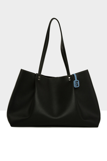 Bagmori Black Women's Contrast Stitched Pleated Maxi Size Bag M000008649
