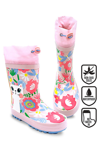 Denokids Cat Floral Κοριτσίστικες ροζ μπότες βροχής