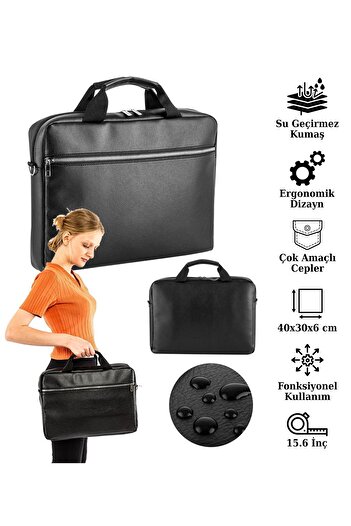 NS reliable 13"-15.6" Suni Deri Su Geçirmez Kumaş Özellikli Evrak Bilgisayar Notebook Laptop Çantası