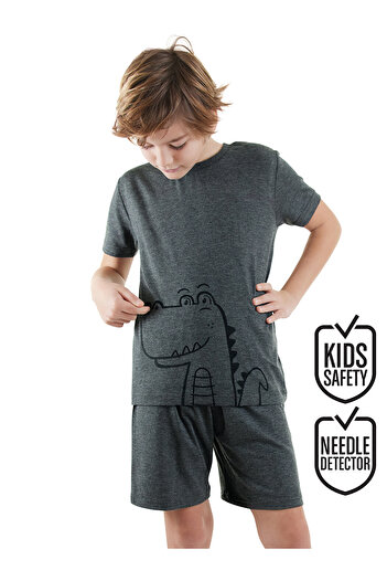 Denokids Grauer Pyjama-Anzug für Jungen mit Dinosaurier-Motiv