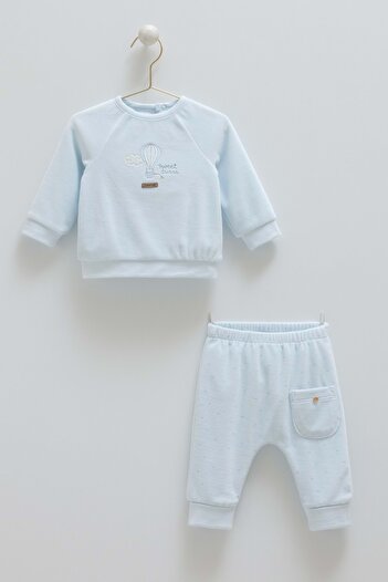 DIGERUI Star Point Cep Detailled Velvet Bottom Top Set Blue