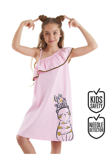 MSHB&G Katzenmädchen-Sommerkleid aus gekämmter Baumwolle in Rosa mit Rüschen