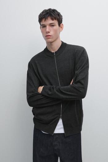 Massimo Dutti %100 merinos yünü fermuarlı triko hırka