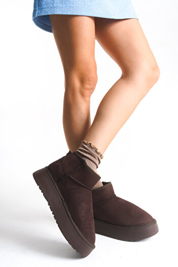 Shu Mhu Ug Model Düz Desen Süet Içi Kürklü Kalin Taban Kadin Taba Bootie