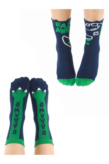 Denokids Tırtır Dino Boy's Set of 2 Socket Socks