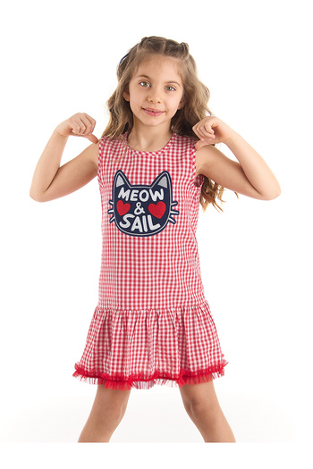 MSHB&G Girl's Red Summer Dress with Gingham Cat