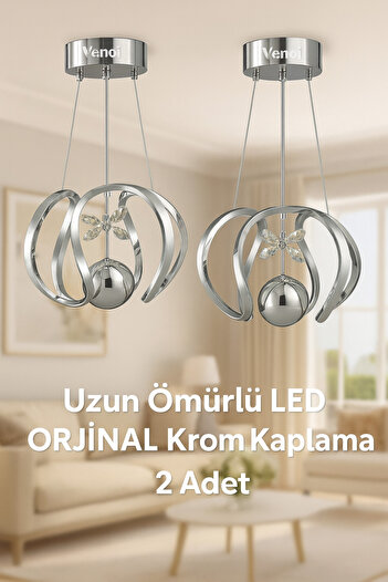 VENON 2 Adet Ledli 3 RENK Damla Krom Kaplama Salon Mutfak Oda Hol Ledli Avize Yatak Odası Aydınlatma