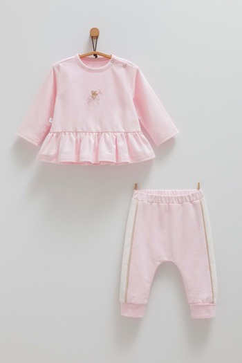 DIGERUI Chic Girl Striped Detail Top and Bottom Set Pink