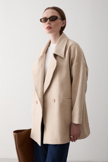 Laluvia Πέτρινο παλτό ψαροκόκαλο 1ης κατηγορίας Oversize Stash