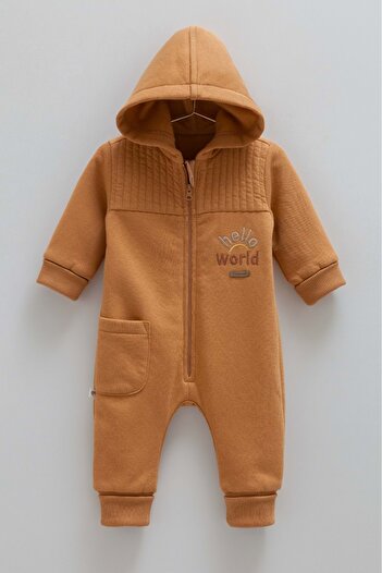 DIGERUI Animals World Pocket Detail Hooded Jumpsuit Brown