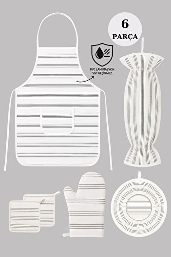 Morlay 6 Pieces Kitchen Set & Kitchen Apron, Oven Gloves, 2-Piece Holder, Organizer Bag Holder, Demlematik