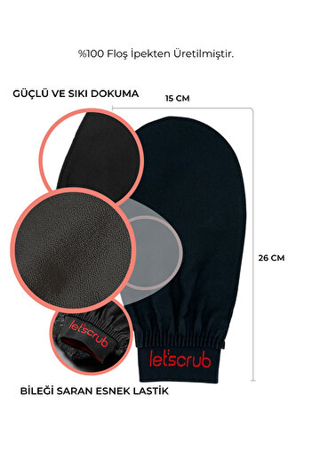 LET'SCRUB 1 Piece Black Bath Shower Scrub Exfoliating Glove 100% Flush Silk for Normal Skin