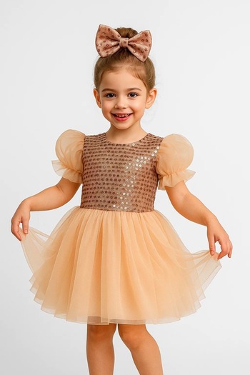 Mnk Baby&Kids Balon Kol Pul Payet Kız Çocuk Tütü Elbise M00751 SOMON