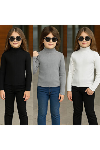 Uğur bebe 3 Pcs Unisex Children's Ribbed Half Turtleneck Bady Body Badi 3 Colors Modern and Comfortable Badi