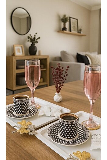 VENON 6 Pieces of White Butterfly Patterned Presenter Serving Tray - Coffee Tea