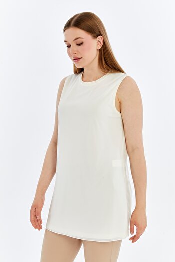 MODA İKNA ÖN ŞİFON DETAYLI KOLSUZ SİMİT YAKA İÇLİK/TUNİK