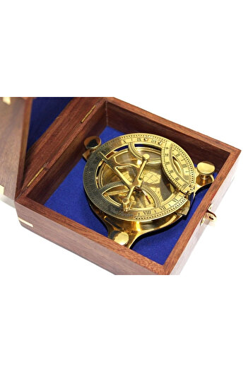 Epilons Handmade Brass Sundial and Compass with Wooden Box 15640