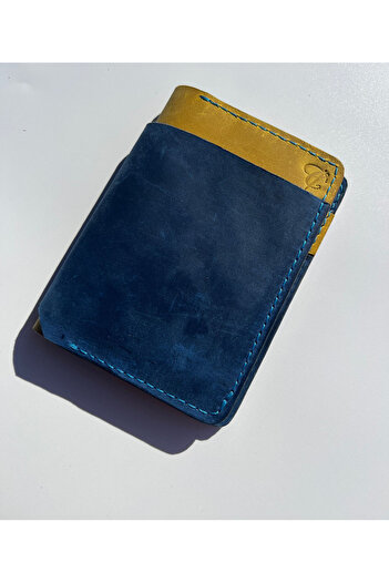 OMP Women's Travel Slim Wallet, Natural Leather Yellow and Blue
