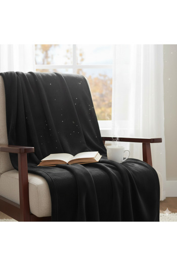 OEM Winter Decorative Velvet Blanket, Black, for Armchair or Sofa, Size 160x130 cm