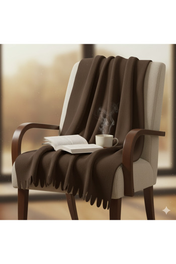 OEM Winter Decorative Fleece Blanket Brown with Fringes, Size 170x130 cm, Polyester
