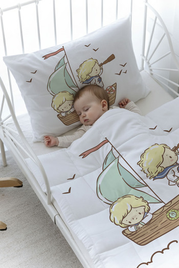 Tuğba Kuğu Organic Printed Montessori (100X200) Quilt Set - Pure Baby Series - Cute Captain and Shipboy
