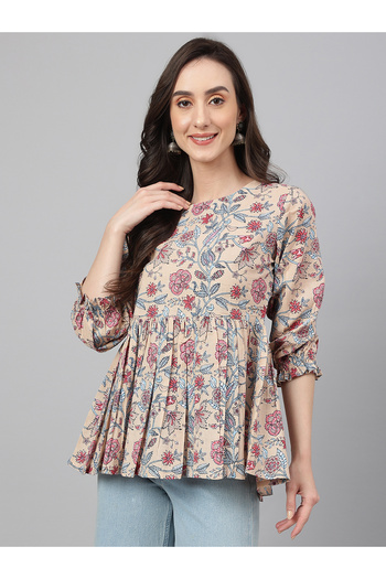 IndHeritage Cream colour top with white floral prints perfect for office / casual wear