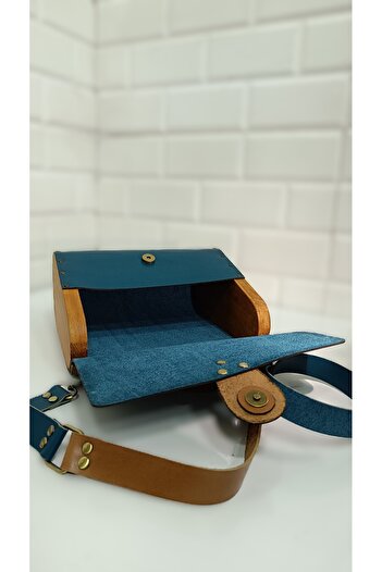 MARSEDO Women's Wooden Edged Genuine Leather Turquoise