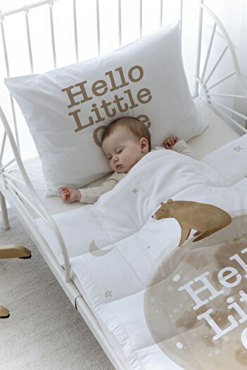 Tuğba Kuğu Organic Printed Baby (100X150) Quilt Set - Pure Baby Series - Hello Bear