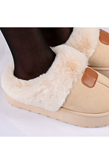 Tmall Women's slippers, made of -leather, with fur, PD1050, beige