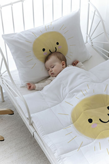 Tuğba Kuğu Organic Printed Baby (100X150) Quilt Set - Pure Baby Series - Smiling Sun
