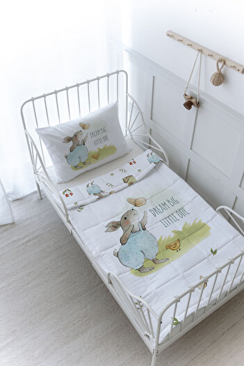 Tuğba Kuğu Organic Printed Montessori (100X200) Quilt Set - Pure Baby Series - Rabbit Playing with Butterfly